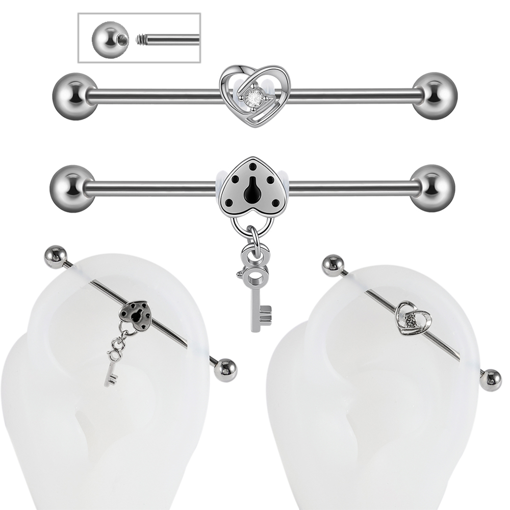 Body Jewelry Industrial - 1/2 Uds CZ corazón cerradura y