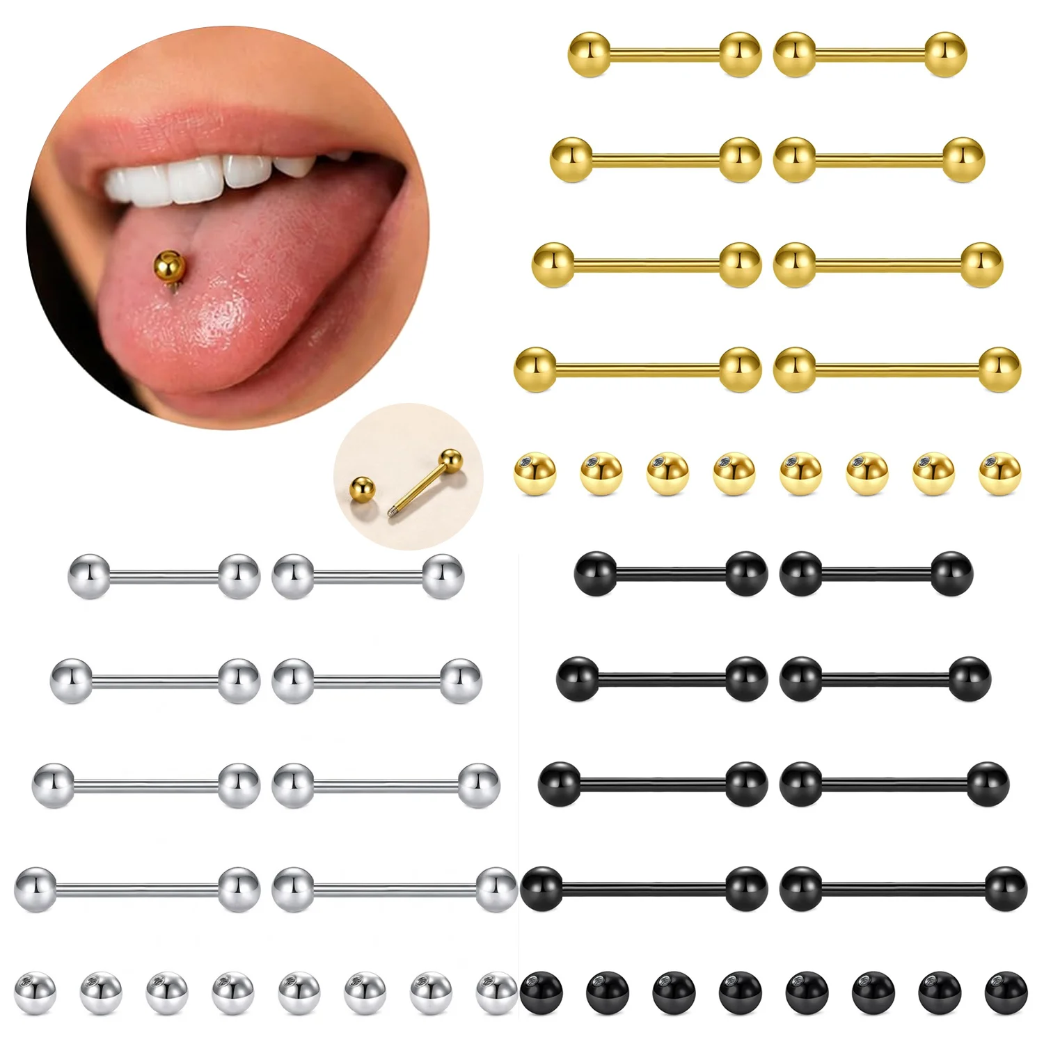 Body Jewelry Replacement Ball - 16 piezas, barra recta de 14G