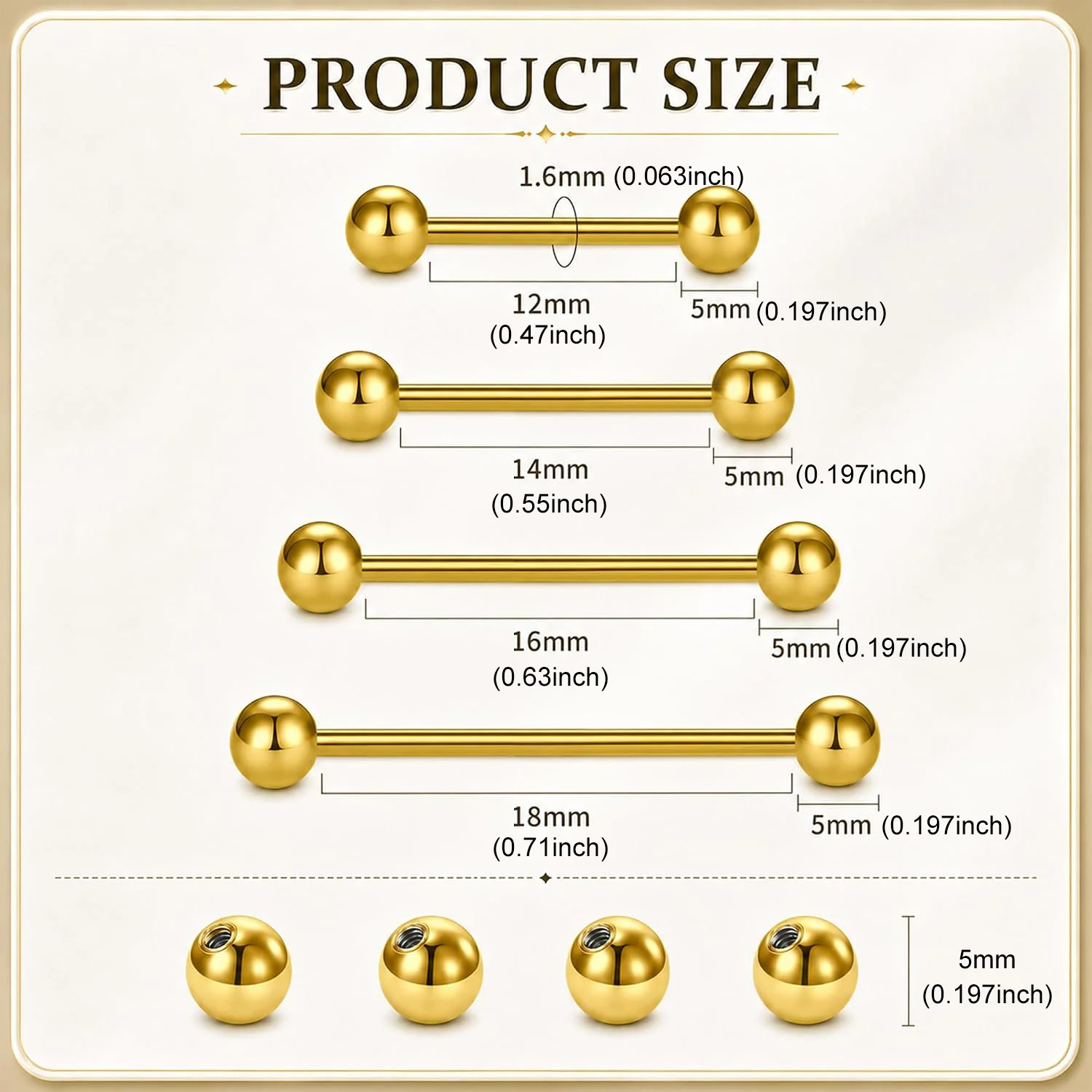 16 piezas, barra recta de 14G  - Body Jewelry Replacement Ball reseña y precio