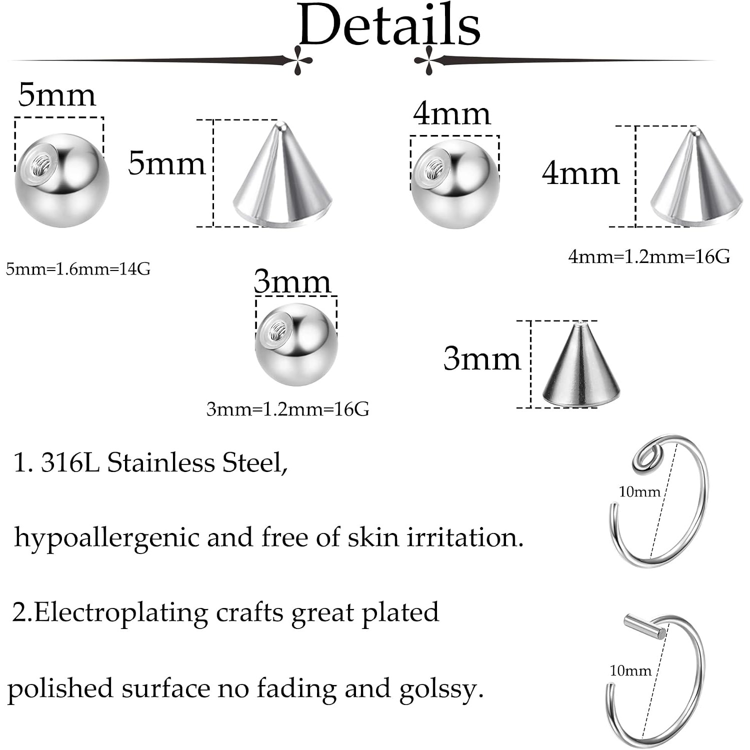 Drperfect Anillos de Ceja Fals - Body Jewelry Replacement Ball reseña y precio
